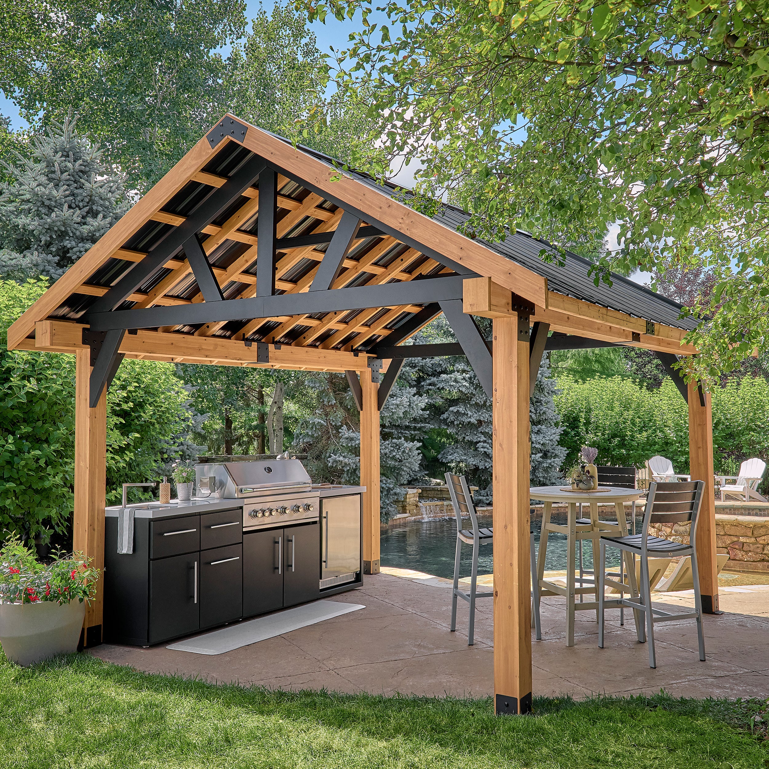 Lodge-style cedar gazebo