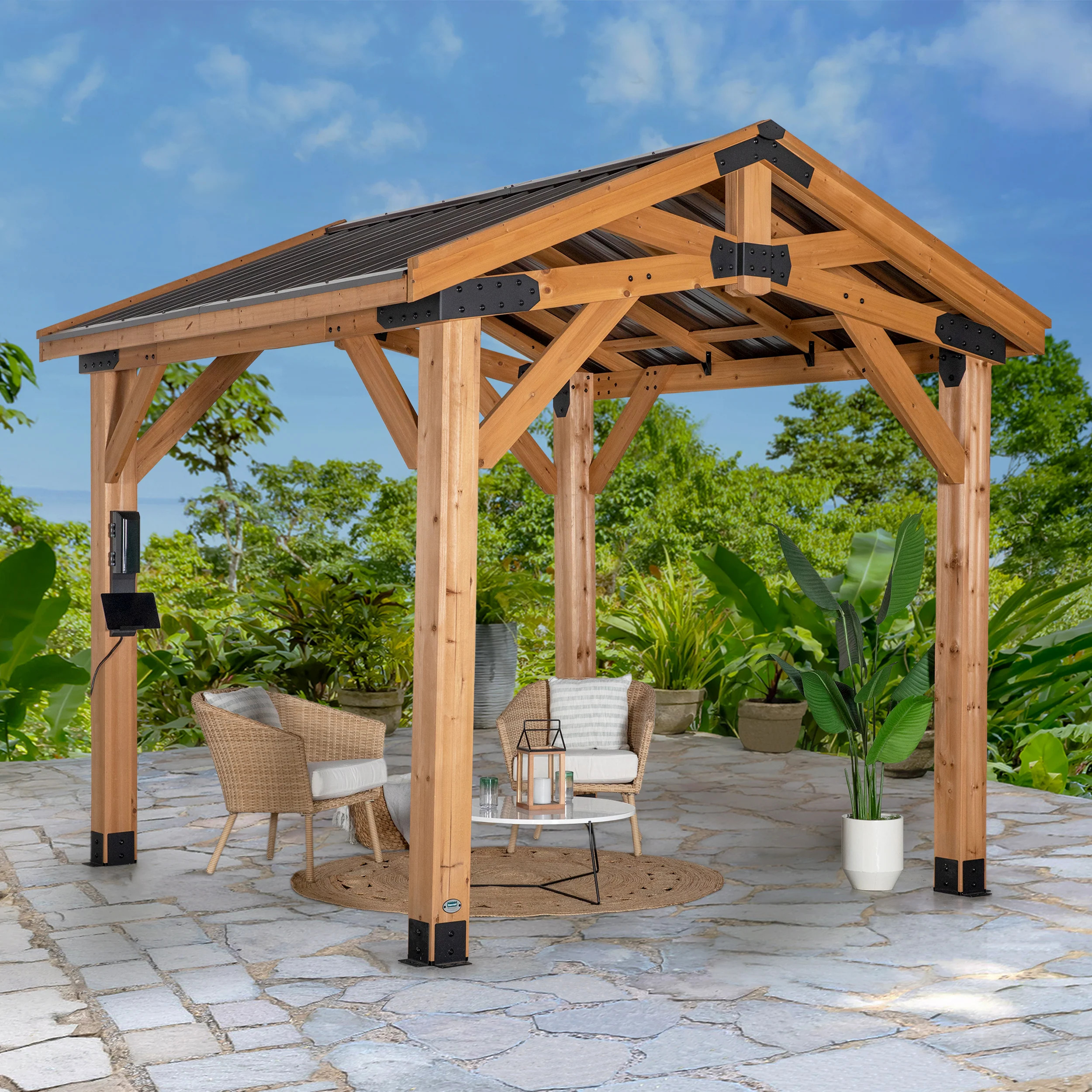 Contemporary gazebo with steel accents